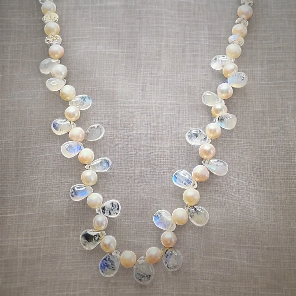 Hand Made Moonstone Pearl Statement Necklace